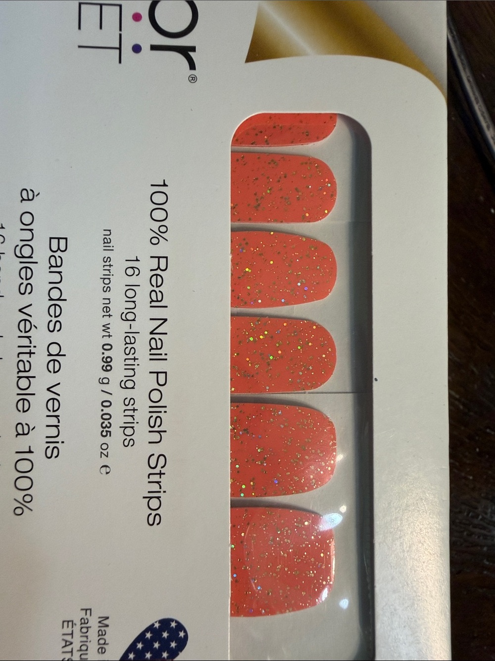 Color Street Coral-Glitter Nail Strips Day by Da